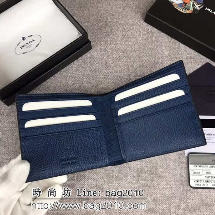 PRADA普拉達 專櫃最新款 頂級原單十字紋牛皮 男士短款錢夾 2M0513 DD1319
